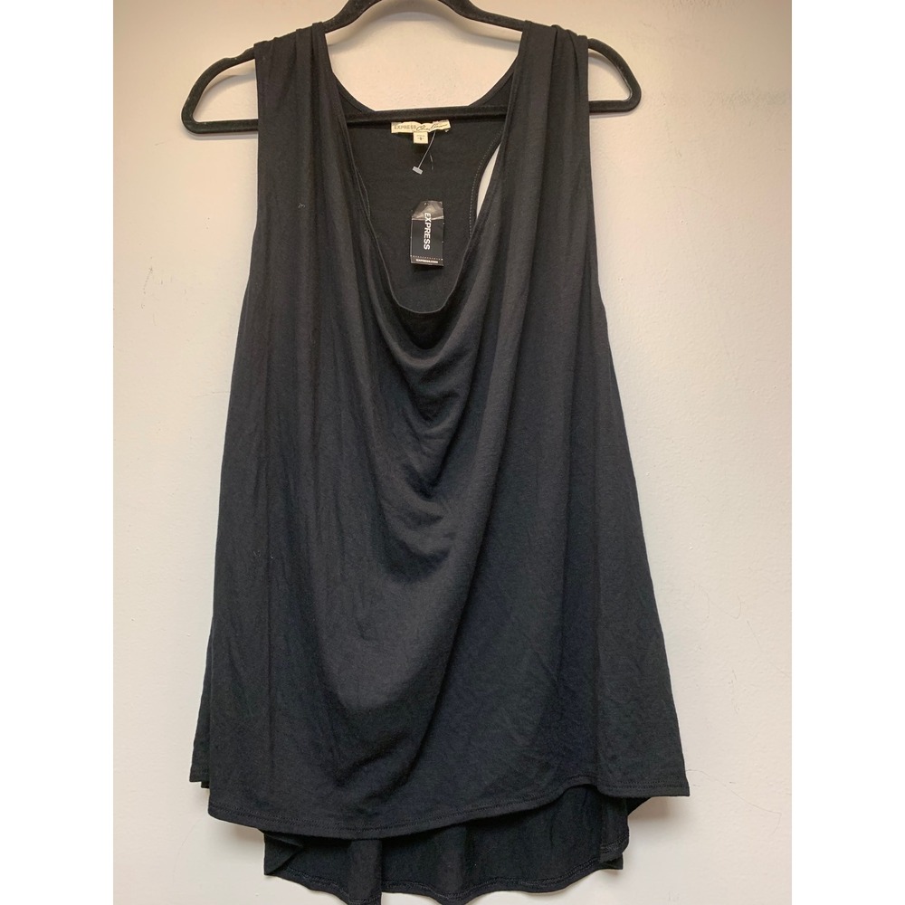 Express One‎ Eleven Tank Top Womens Large Black NEW Cowl Neck Racerback 2417-058